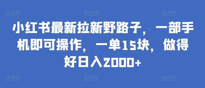 小红书最新拉新野路子，一部手机即可操作，一单15块，做得好日入2000+【揭秘】-一起网创