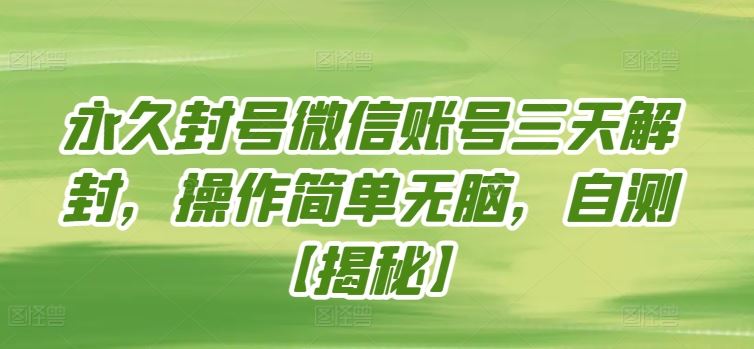 永久封号微信账号三天解封，操作简单无脑，自测【揭秘】-一起网创