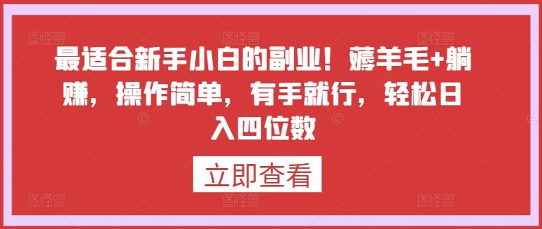 最适合新手小白的副业！薅羊毛+躺赚，操作简单，有手就行，轻松日入四位数【揭秘】-一起网创