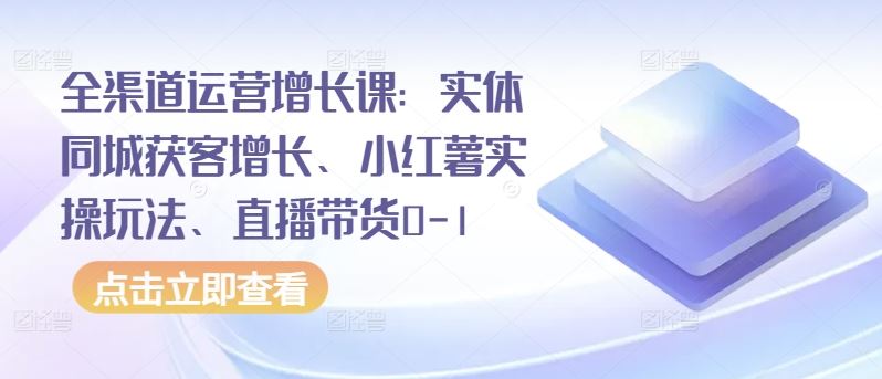 全渠道运营增长课：实体同城获客增长、小红薯实操玩法、直播带货0-1-一起网创