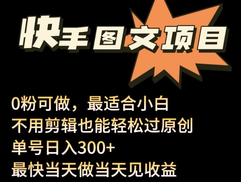 24年最新快手图文带货项目，零粉可做，不用剪辑轻松过原创单号轻松日入300+【揭秘】-一起网创