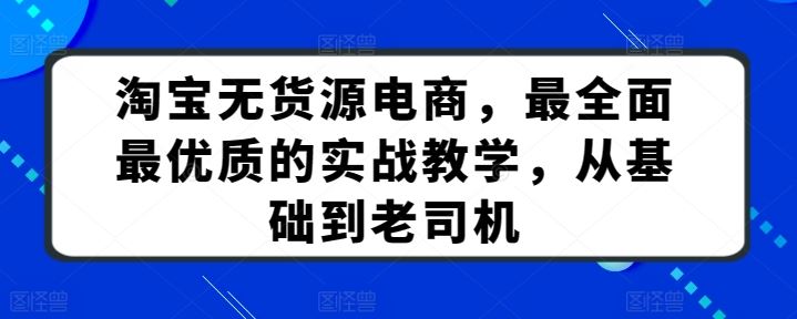 淘宝无货源电商，最全面最优质的实战教学，从基础到老司机-一起网创