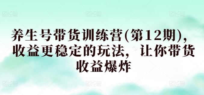 养生号带货训练营(第12期)，收益更稳定的玩法，让你带货收益爆炸-一起网创
