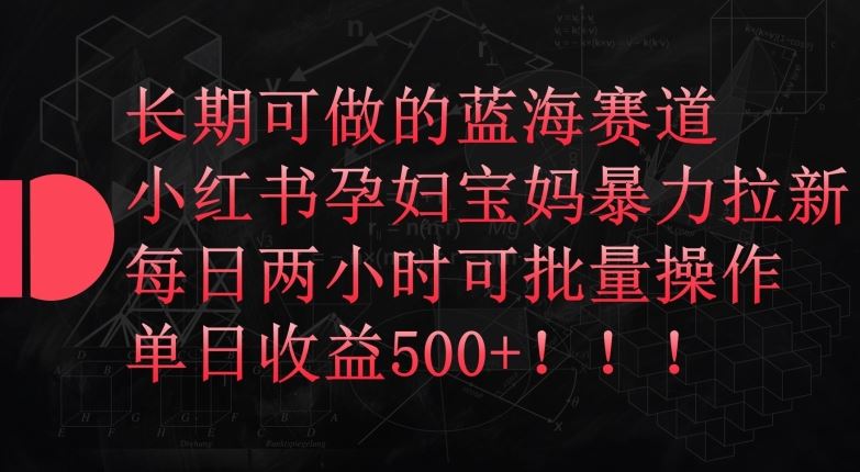 长期可做的蓝海赛道，小红书孕妇宝妈暴力拉新玩法，每日两小时可批量操作，单日收益500+【揭秘】-一起网创