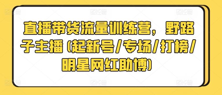 直播带货流量训练营，野路子主播(起新号/专场/打榜/明星网红助博)-一起网创