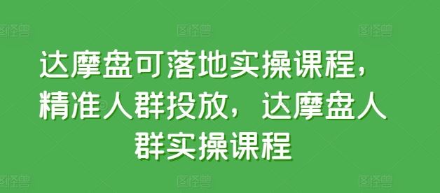 达摩盘可落地实操课程，精准人群投放，达摩盘人群实操课程-一起网创