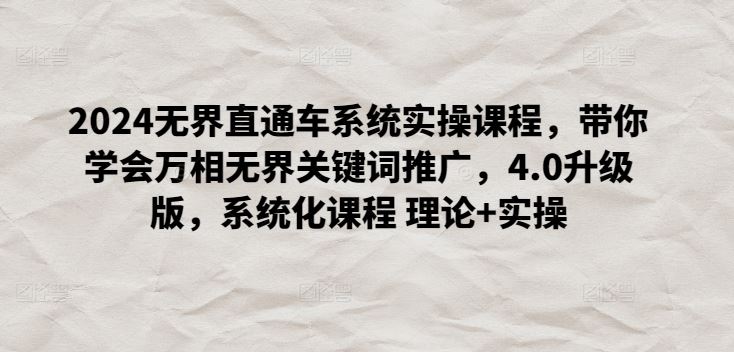 2024无界直通车系统实操课程，带你学会万相无界关键词推广，4.0升级版，系统化课程 理论+实操-一起网创