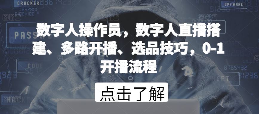 数字人操作员，数字人直播搭建、多路开播、选品技巧，0-1开播流程-一起网创