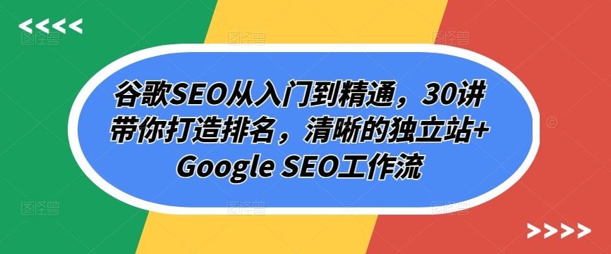 谷歌SEO从入门到精通，30讲带你打造排名，清晰的独立站+Google SEO工作流-一起网创