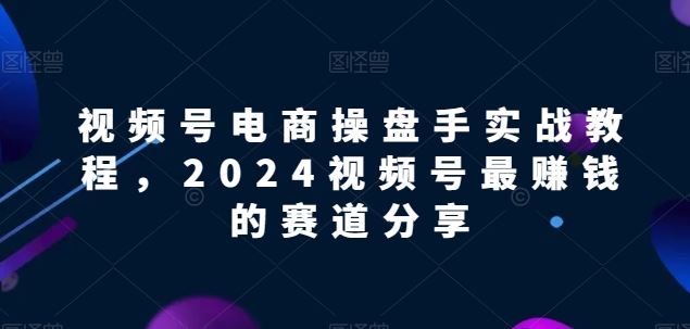 视频号电商实战教程，2024视频号最赚钱的赛道分享-一起网创