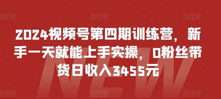 2024视频号第四期训练营，新手一天就能上手实操，0粉丝带货日收入3455元-一起网创