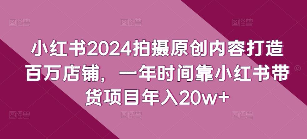 小红书2024拍摄原创内容打造百万店铺，一年时间靠小红书带货项目年入20w+-一起网创