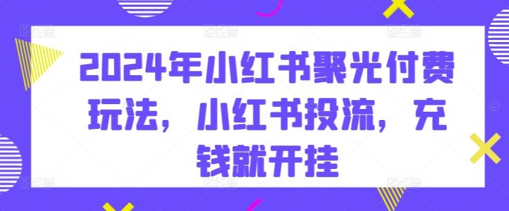 2024年小红书聚光付费玩法，小红书投流，充钱就开挂-一起网创