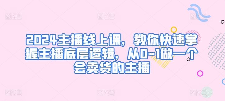 2024主播线上课，教你快速掌握主播底层逻辑，从0-1做一个会卖货的主播-一起网创