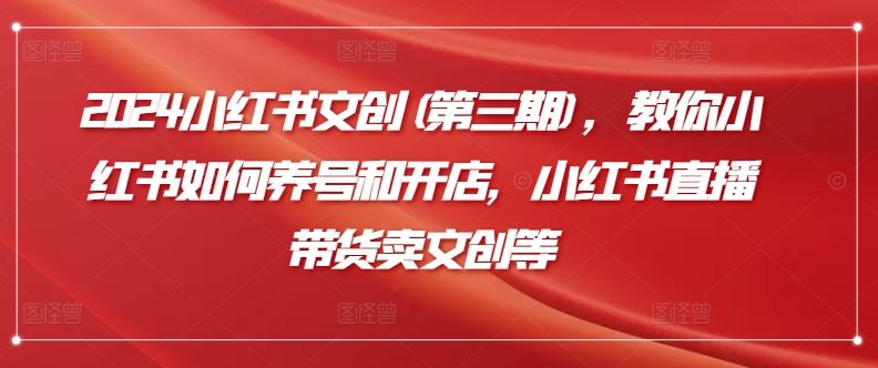2024小红书文创(第三期)，教你小红书如何养号和开店，小红书直播带货卖文创等-一起网创