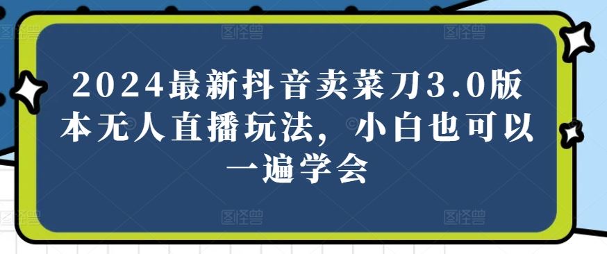 2024最新抖音卖菜刀3.0版本无人直播玩法，小白也可以一遍学会【揭秘】-一起网创