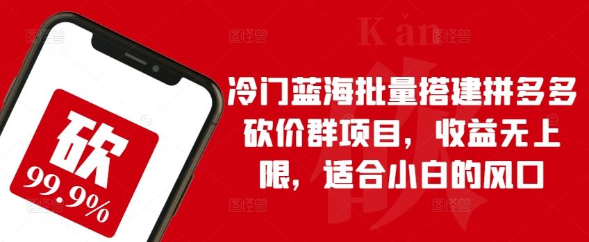 冷门蓝海批量搭建拼多多砍价群项目，收益无上限，适合小白的风口【揭秘】-一起网创
