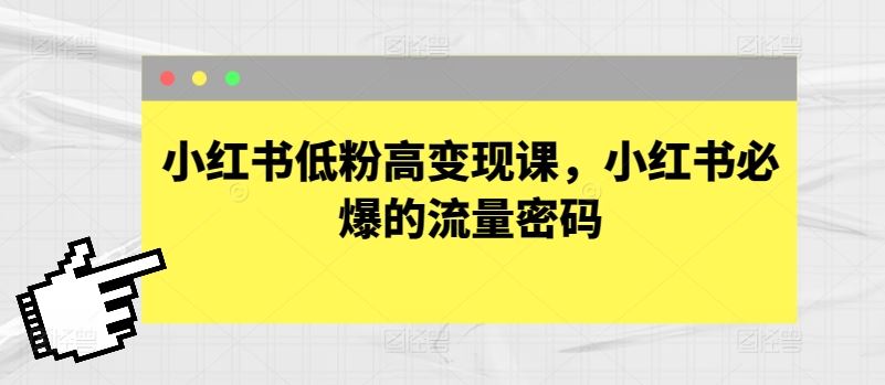 小红书低粉高变现课，小红书必爆的流量密码-一起网创