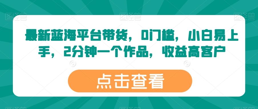 最新蓝海平台带货，0门槛，小白易上手，2分钟一个作品，收益高【揭秘】-一起网创