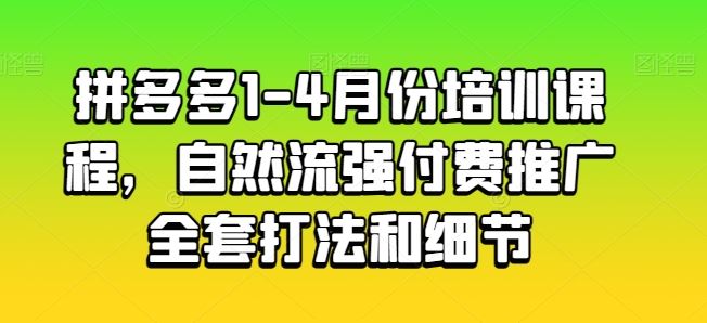 拼多多1-4月份培训课程，自然流强付费推广全套打法和细节-一起网创