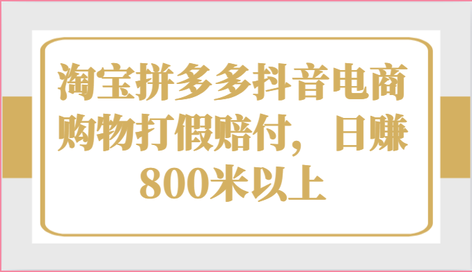 淘宝拼多多抖音电商购物打假赔付，日赚800米以上-一起网创