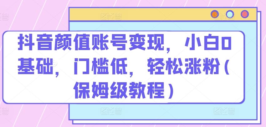 抖音颜值账号变现，小白0基础，门槛低，​轻松涨粉(保姆级教程)【揭秘】-一起网创