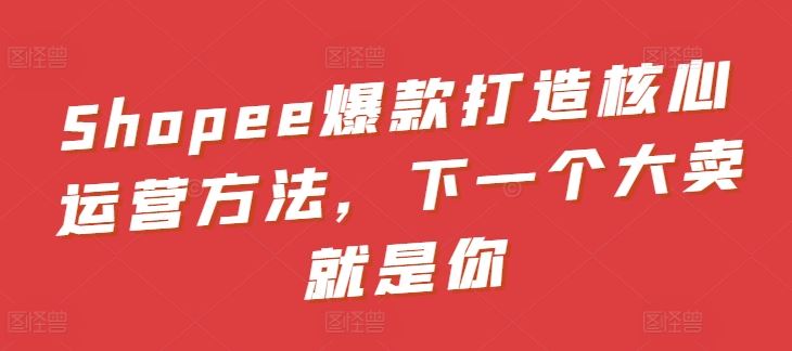 Shopee爆款打造核心运营方法，下一个大卖就是你-一起网创
