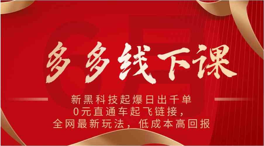 多多线下课：新黑科技起爆日出千单，0元直通车起飞链接，全网最新玩法，低成本高回报-一起网创