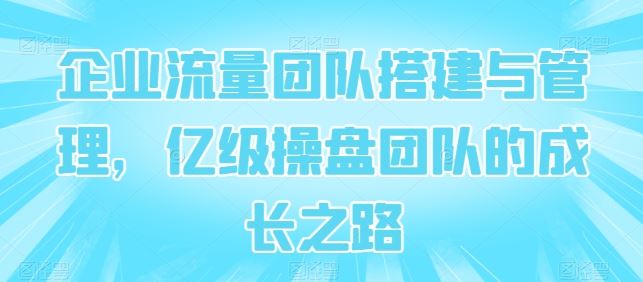 企业流量团队搭建与管理，亿级操盘团队的成长之路-一起网创