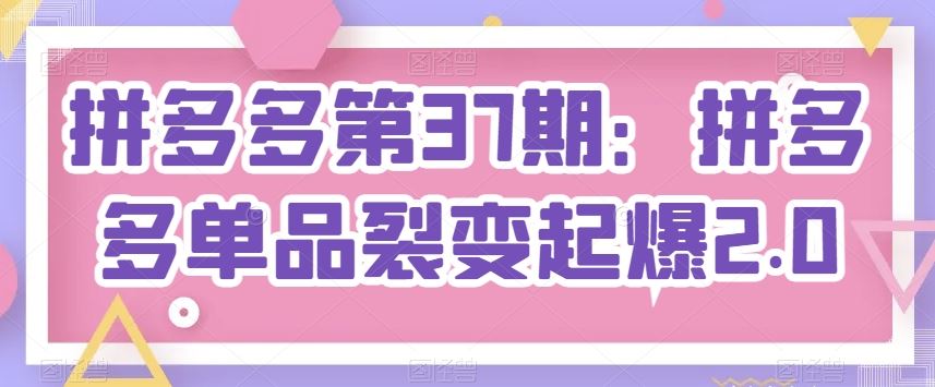 拼多多第37期：拼多多单品裂变起爆2.0-一起网创