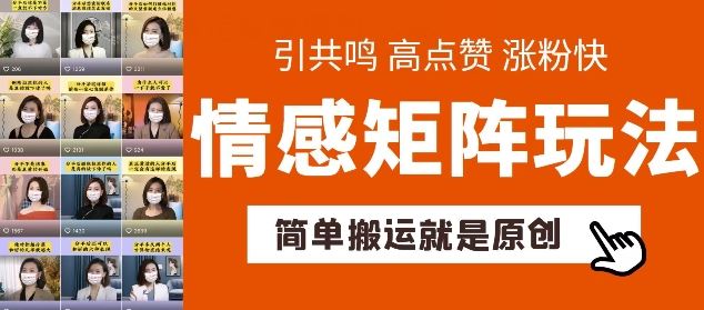 简单搬运，情感矩阵玩法，涨粉速度快，可带货，可起号【揭秘】-一起网创