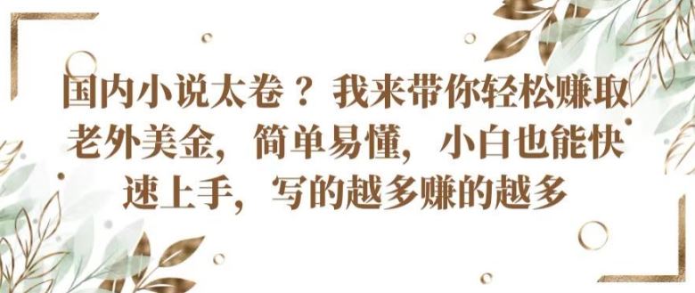 国内小说太卷 ?带你轻松赚取老外美金，简单易懂，小白也能快速上手，写的越多赚的越多【揭秘】-一起网创