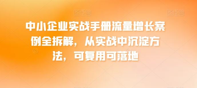 中小企业实战手册流量增长案例全拆解，从实战中沉淀方法，可复用可落地-一起网创