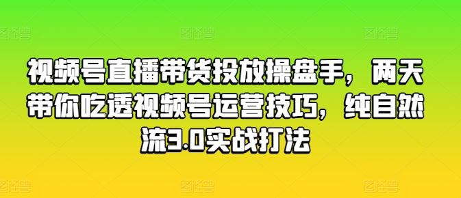 视频号直播带货投放操盘手，两天带你吃透视频号运营技巧，纯自然流3.0实战打法-一起网创