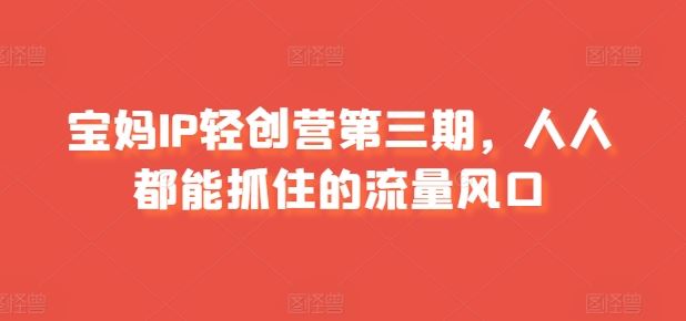 宝妈IP轻创营第三期，人人都能抓住的流量风口-一起网创