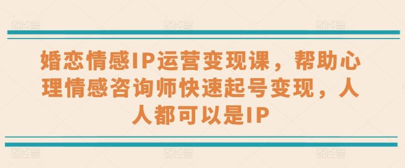婚恋情感IP运营变现课，帮助心理情感咨询师快速起号变现，人人都可以是IP-一起网创