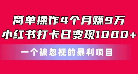 简单操作4个月赚9w，小红书打卡日变现1k，一个被忽视的暴力项目【揭秘】-一起网创