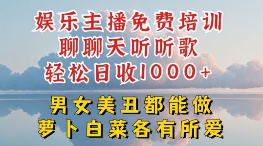 娱乐主播免费培训聊聊天听听歌轻松日收1K+，男女美丑都能做萝卜白菜各有所爱【揭秘】-一起网创