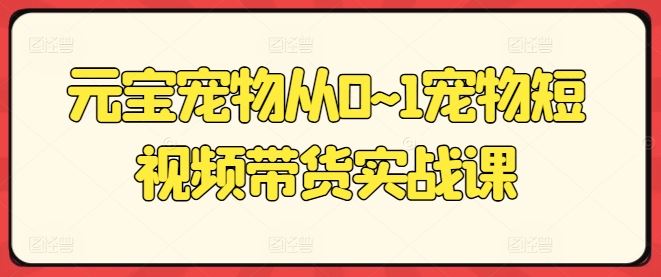 元宝宠物从0~1宠物短视频带货实战课-一起网创