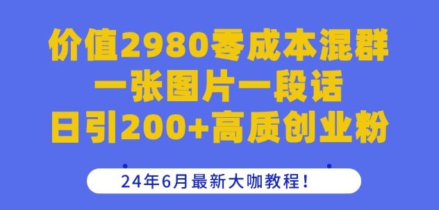 价值2980零成本混群一张图片一段话日引200+高质创业粉，24年6月最新大咖教程【揭秘】-一起网创