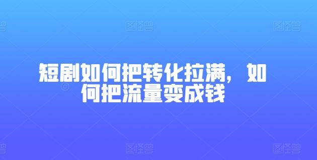 短剧如何把转化拉满，如何把流量变成钱-一起网创
