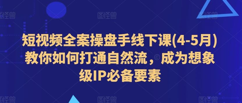 短视频全案操盘手线下课(4-5月)教你如何打通自然流，成为想象级IP必备要素-一起网创