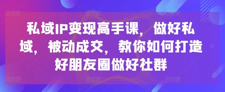 私域IP变现高手课，做好私域，被动成交，教你如何打造好朋友圈做好社群-一起网创