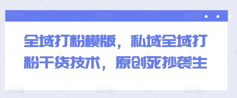 全域打粉模版，私域全域打粉干货技术，原创死抄袭生-一起网创