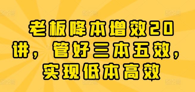 老板降本增效20讲，管好三本五效，实现低本高效-一起网创