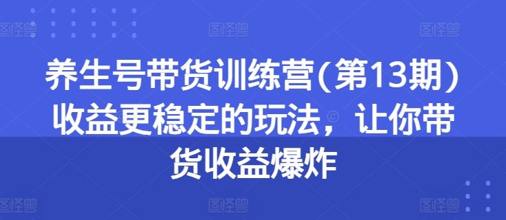 养生号带货训练营(第13期)收益更稳定的玩法，让你带货收益爆炸-一起网创