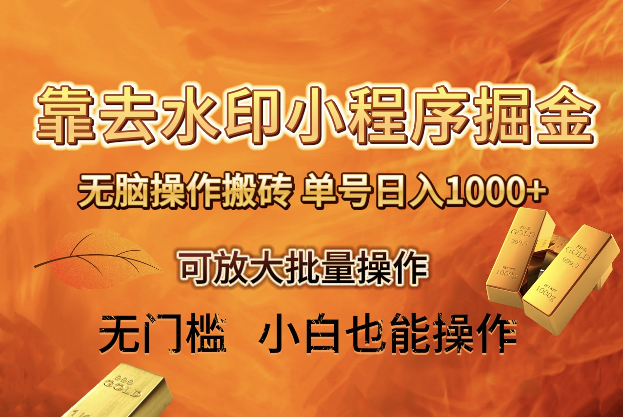 （8339期）去水印小程序+拼多多 无脑搬砖 ，单号日入1000+ 保姆级教程 可放大批量操作-一起网创