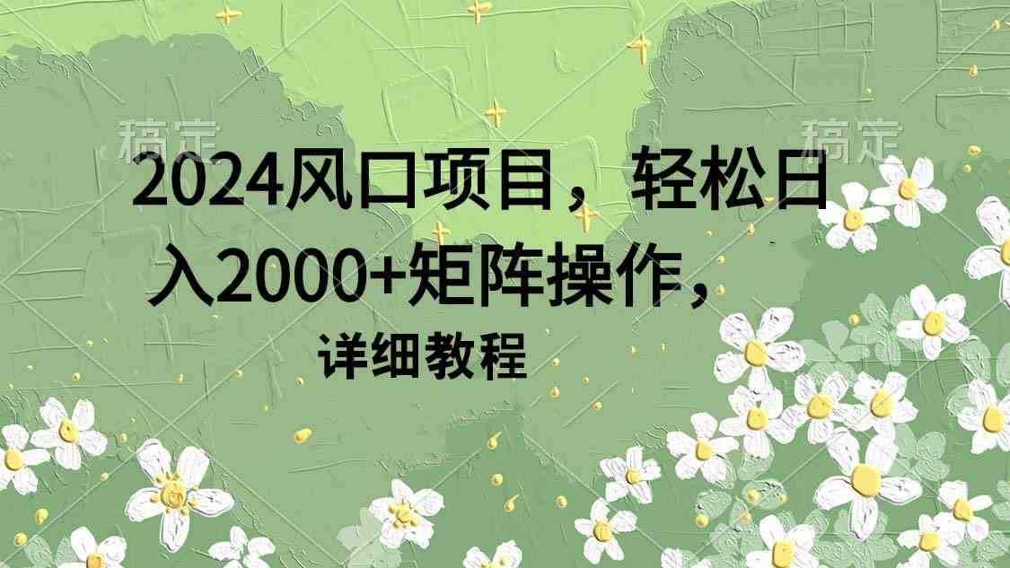 （9652期）2024风口项目，轻松日入2000+矩阵操作，详细教程-一起网创