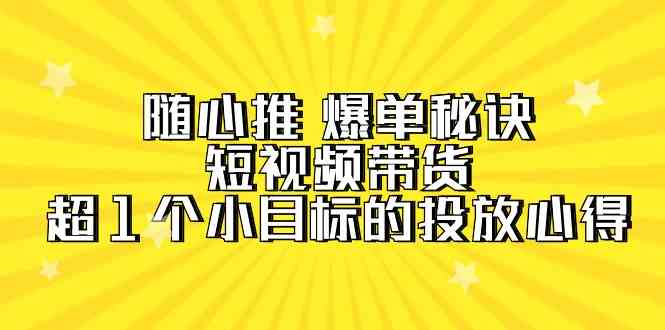 （9687期）随心推 爆单秘诀，短视频带货-超1个小目标的投放心得（7节视频课）-一起网创