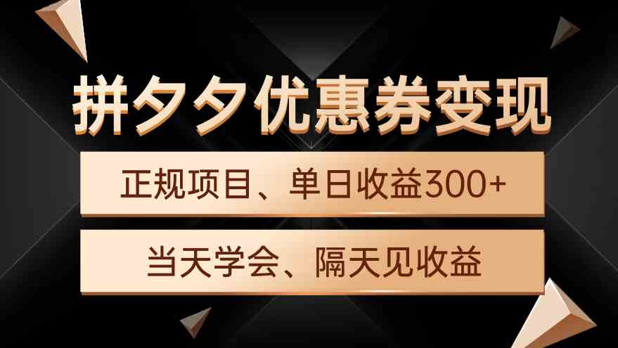 （9749期）拼夕夕优惠券变现，单日收益300+，手机电脑都可操作-一起网创